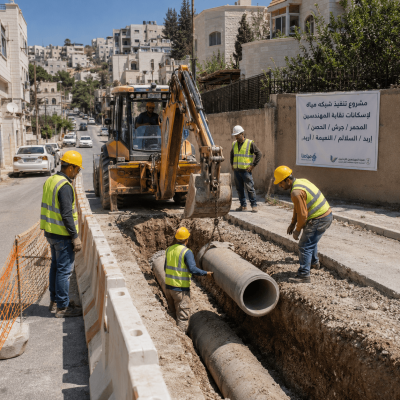 مشروع تنفيذ شبكة مياه لإسكانات نقابة المهندسين / المحمر / جرش / الحصن / إربد / السلالم / النعيمة / إربد.